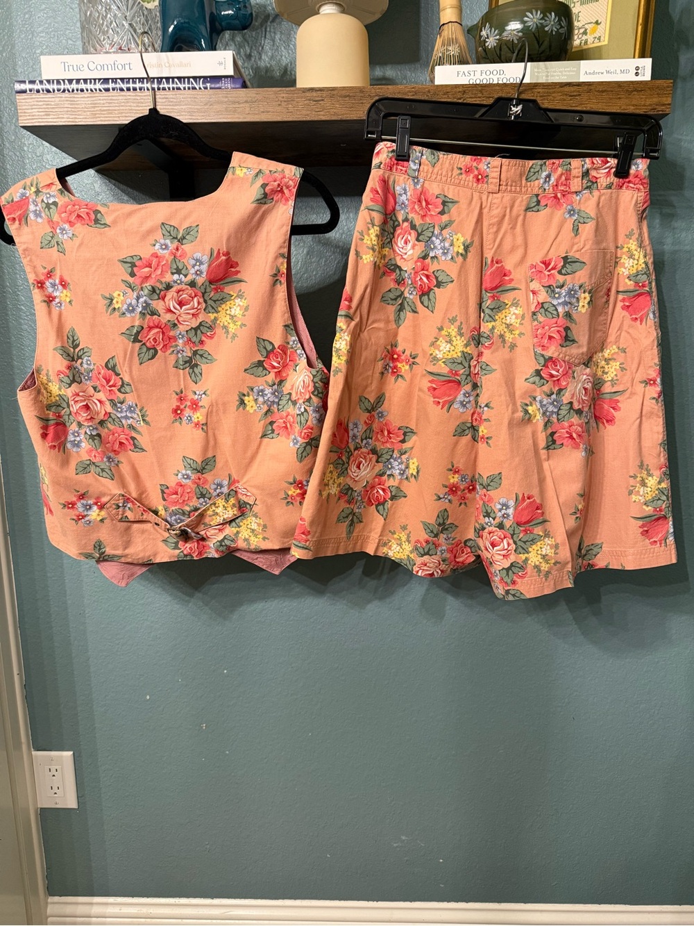 Vintage 90s London Fog Floral Vest Shorts Set Pink Rose Garden Print Cotton - Picture 5 of 12